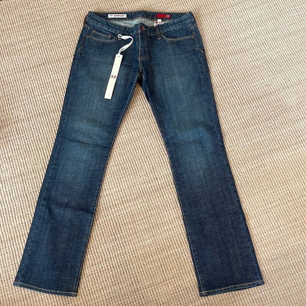NWT Express X2 Skinny W01 Ultra Low Rise Straight Leg Denim blue Jeans size 10